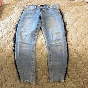 7 For All Mankind Blue Skinny Jeans with Beaded Fringe